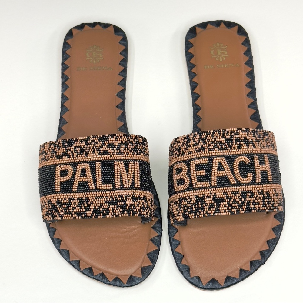 NWT Imported De Siena Palm Beach leather glass beaded flats Sandals Sz 40